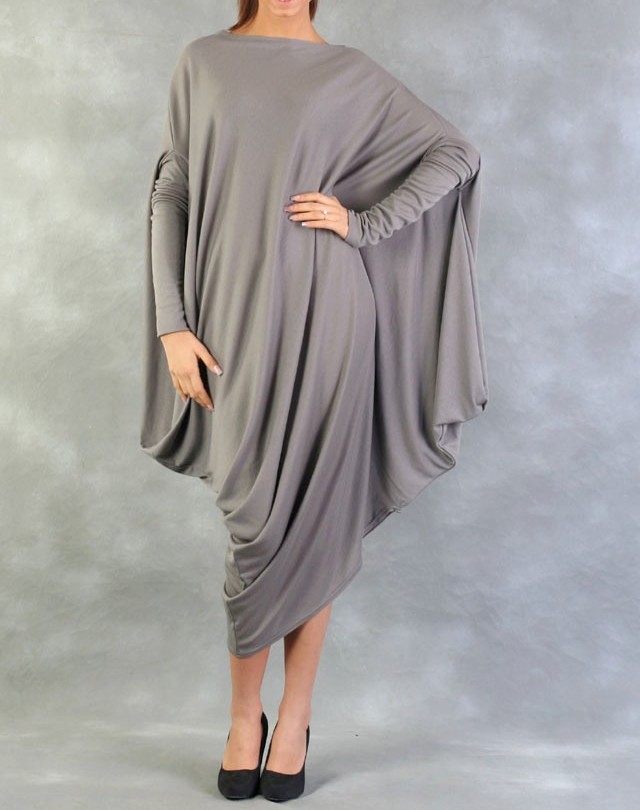 Oversize Grey Loose Top Dress/one Size Asymmetric Long Sleeves Dress Tunic